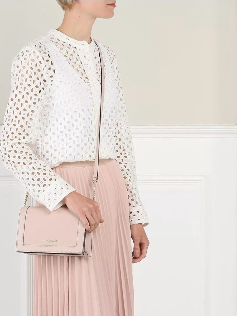 Michael Kors Pale Pink Saffiano Leather Chain Crossbody - Picture 2 of 14